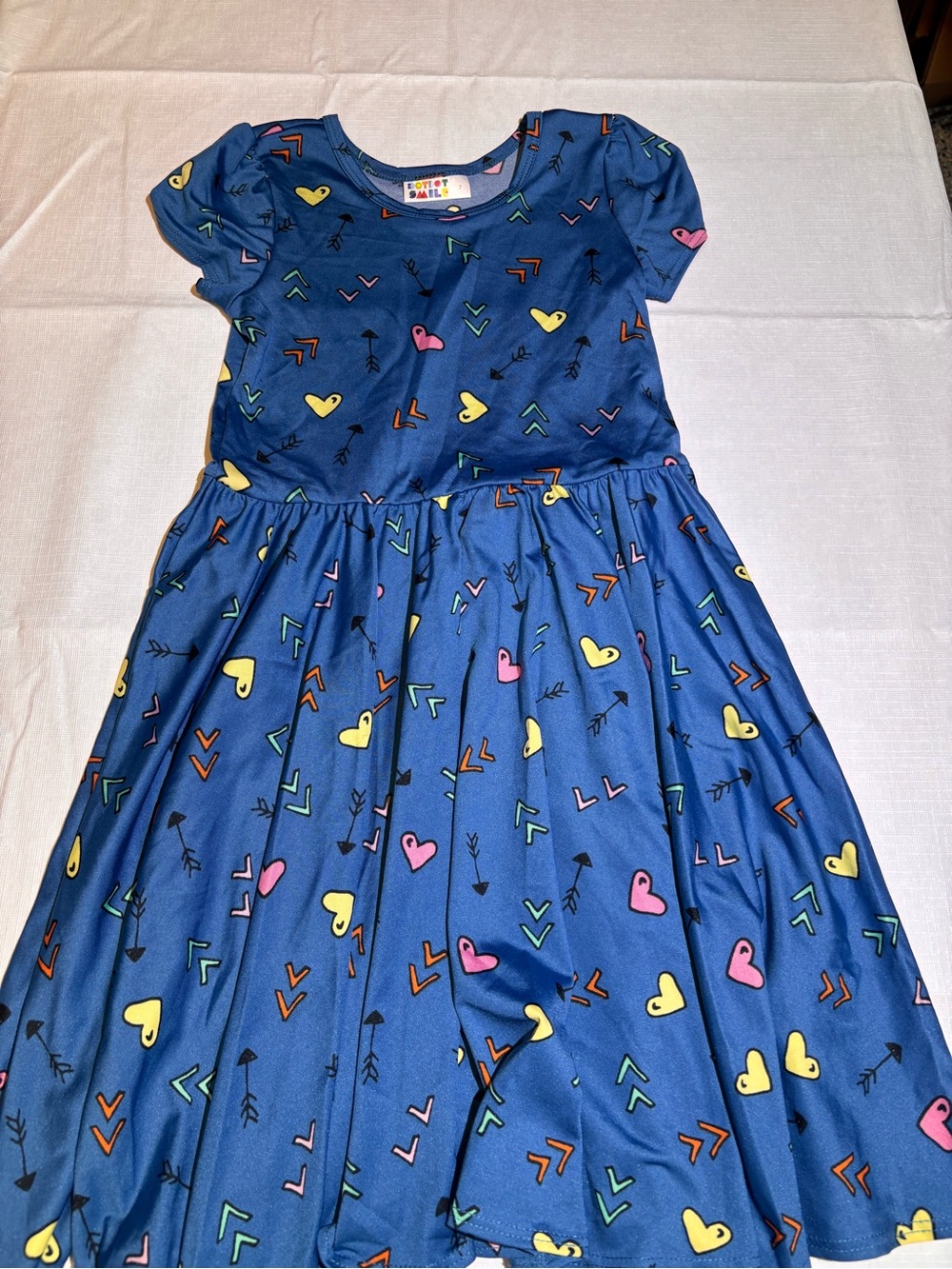 Dot Dot Smile Navy Twirl Dress with Pink & Yellow Hearts
